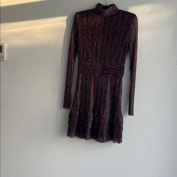 Rebecca Vallance Metallic Multicolor Striped Ruffle Dress! - Picture 2 of 8